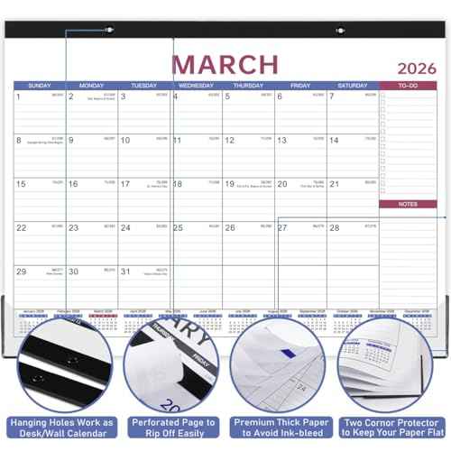2026 Desk Calendar - Large Desk Calendar 2026, Jan 2026 - Dec 2026, 12 Months Calendar, 17" x 12", Desk Pad, Large Ruled Blocks, To-Do List & Notes, Desk/Wall Calendar for Planning or Organizing