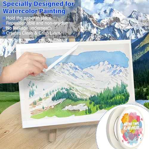 2 Pack White Artist Tape for Watercolor Paper, White Art Masking Tape for Drafting Painting Canvas Framing - Acid Free 0.25" x 180 FT & 0.4" x 180 FT