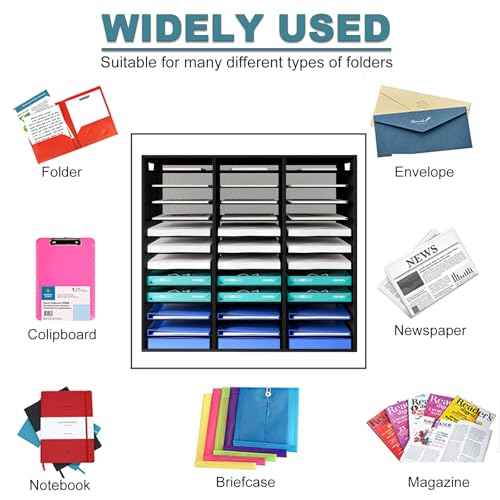 Mail Sorter Adjustable Countertop Mail Holder, Heavy Duty Literature Organizer, Student Mailbox for Classroom, Desktop Bill Paper Organizer for Office Home School, 36 Compartments, Black