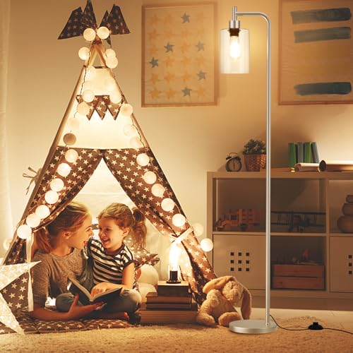 Floor Lamps for Living Room - Industrial Standing Lamp with Glass Shade, Modern Gold Floor Lamp with LED Bulb, Tall Lamp for Bedroom Office - Light Gold