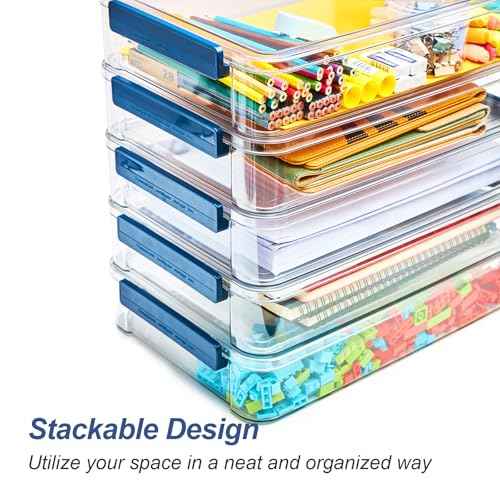 2 Pcs 5.5qt 9 x 13 Plastic Portable Project Case With Snap-Tight Latch Clear Stackable Storage Box With Lids Organizer Container For A4 File Photo Documents Scrapbook Craft Art Supplies