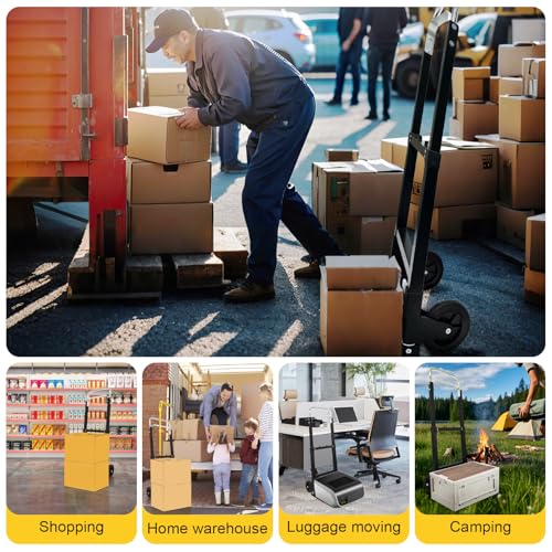 Folding Hand Truck Dolly Cart, 260 lb Capacity Portable Aluminum Dolly Cart Aluminum Construction for Moving House, Office, Warehouse, Includes Two Elastic Ropes
