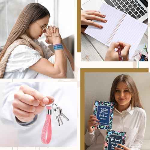 Zhanmai 146 Pcs Church Gifts for Women Bulk Bible Verse Notebooks and Pens Inspirational Keychain Religious Bracelets Stickers Christian Favors Gifts for Women Christmas
