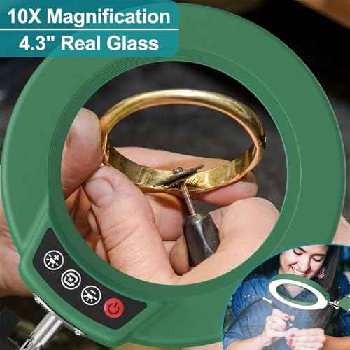 10X Magnifying Glass with Light and Stand, Green 2-in-1 Desk Lamp & Clamp Light, 5 Color Modes, Brightness Stepless Dimming LED Lighted Magnifier Hand-Free, Magnifier Lamp for Crafts - Green