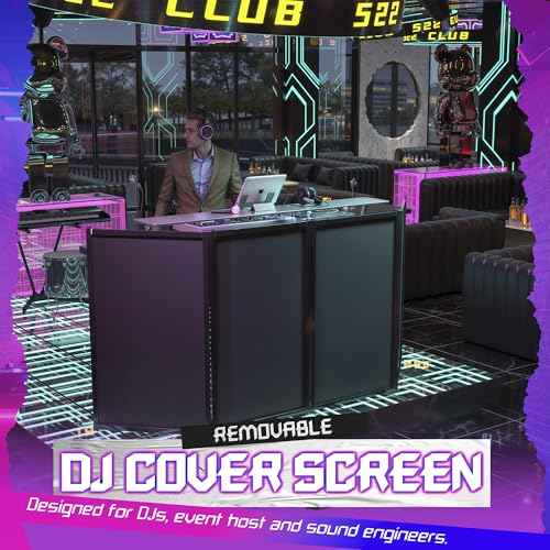 HECASA DJ Facade Booth Portable Event Cover Screen, Black Steel Frame, 4 Foldable Detachable Panels Light Projector Display Scrim Panel White & Black w/Carry Bag