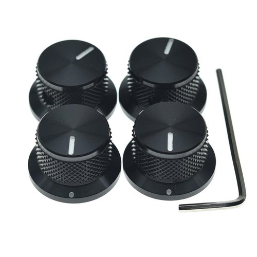 4-Pack Set Screw Style Aluminium Potentiometer Knobs 1/4" Universal Top Hat Knobs Bell Volume Tone Control Knobs for Guitar/Bass/AMPS/Preamps Black