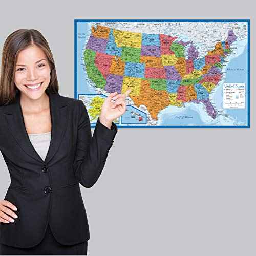 Palace Learning Laminated USA Map - 18" x 29" - Wall Chart Map of The United States of America - Made in The USA - Updated (Laminated, 18" x 29")