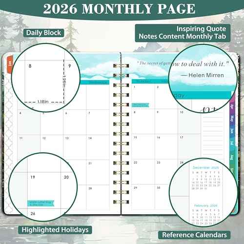 2026 Planner - 2026 Planner Weekly and Monthly, Jan 2026 - Dec 2026, 6.3¡± x 8.4¡±, 2026 Calendar Planner, Twin-Wire Binding, Inner Pocket, Colorful Monthly Tabs, Elastic Closure, Contacts, Holidays