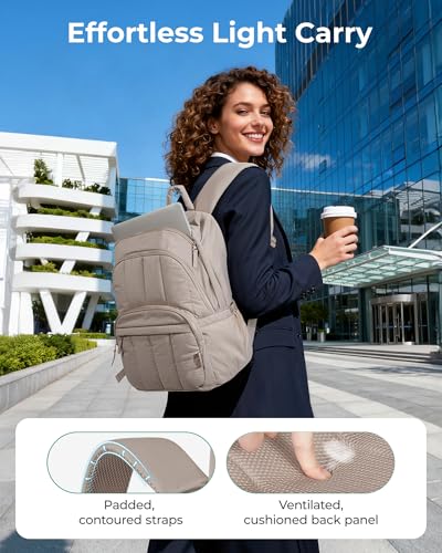 BAGSMART 15.6 Inch Quilted Laptop Backpack for Women, Travel & College Bag - Camel