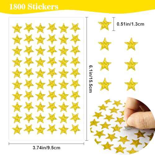 1800 PCS Gold Star Stickers, 30 Sheets Holographic Gold Star Sticker for Kids Reward, Foil Stars Stickers, Small Mini Stars Sticker for School Planner, Behavior Chart, Classroom Teacher Supplies