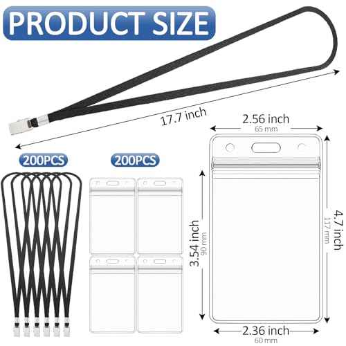 400 Pack Neck Lanyard Bulk with ID Card Holder Lanyards for ID Badges Vertical Name Badge ID Card Holders Flat Neck Lanyards with Clip for Nurses Teacher Students, Black