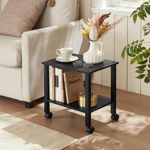 2 Tier Printer Stand with Storage,Under Desk Shelf Printer Table, Rolling Printer Cart for Office,Home,Black