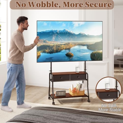 Rolling TV Stand with Mount for 32–65 Inch TVs – Mobile TV Cart with Wheels, Adjustable Height, Storage Shelf & Drawer