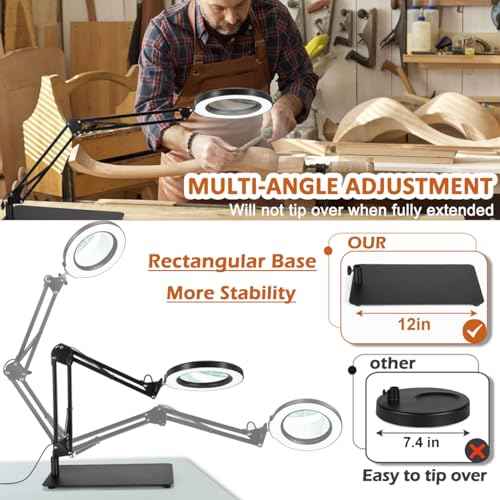 Veemagni 10X Magnifying Glass with Light and Stand, 5 Color Modes Stepless Dimmable 2-in-1 Desk Lamp & Clamp, LED Lighted Magnifier with Light, Hands Free for Repair Craft Hobby Close Work