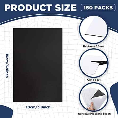 Macarrie 4 x 6 Adhesive Magnetic Sheets with Adhesive Backing Cuttable Magnetic Paper Stickers Flexible Peel and Stick for Picture Crafts Die Storage Photos(150 Pcs)