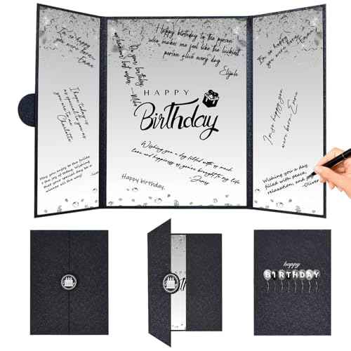 Crenics Black and White Birthday Decorations Women Men, Creative Birthday Guest Signature Book Alternative 18" x 12", Great Party Gifts for Girls or Boys