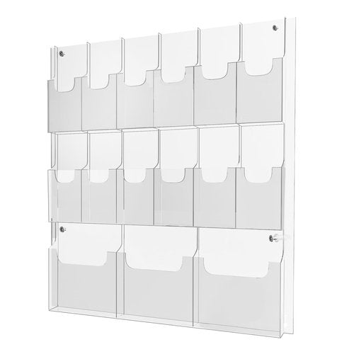Acrylic Brochure Pamphlet Holder, 3 Magazine Holders and 12 Pamphlet Holders, Clear Brochure Display Holder Wall Mount, Trifold Flyer Rack, Literature Storage Rack for Home, Offices, Waiting Room