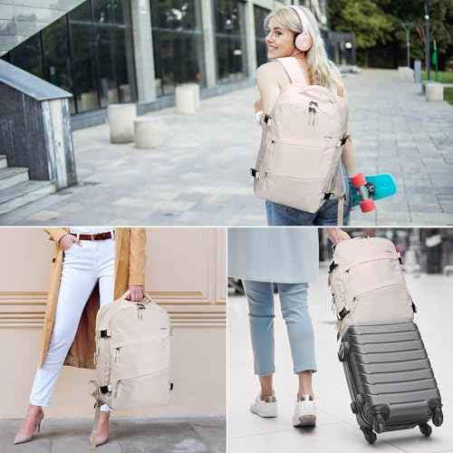 HOMIEE Travel Backpack 18x14x8 Spirit Airlines Personal Item Bag, Carry on Luggage Underseat Flight Approved Weekender College Bag Fits 15.6 Inch Laptop, Beige
