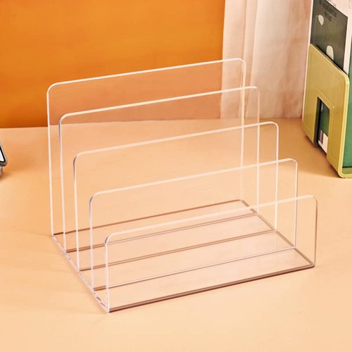 Halyuhn Acrylic File Organizer, 4Sections Clear Desk Organizer for Home Office, Desktop File Folder, Acrylic Mail Organizer Countertop for Notebook, Document and Paper, Clear File Holder,1Pcs