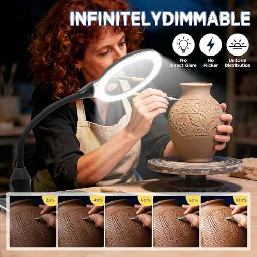 3600mAh Rechargeable Magnifying Glass with Light & Stand, 15X 30X LED Magnifier, 4.9 Inch, 6 Color Modes, Flexible Gooseneck Desk Lamp for Jewelry, Reading, Hobbies & Close Work