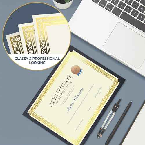 SUNEE 100 Sheets Certificate Papers - Blank Gold Foil Border, 8.5x11 for Diploma, Certificates, Participation Awards, Document Cardstock Paper and Inkjet Printer Friendly (Ivory)