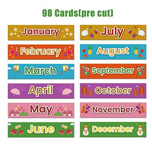 Weekly Calendar with Weather Pocket Chart Elementary for Classroom Home,98 Bright Cards Included,Learning Pocket Chart Calendar for Kids Toddlers