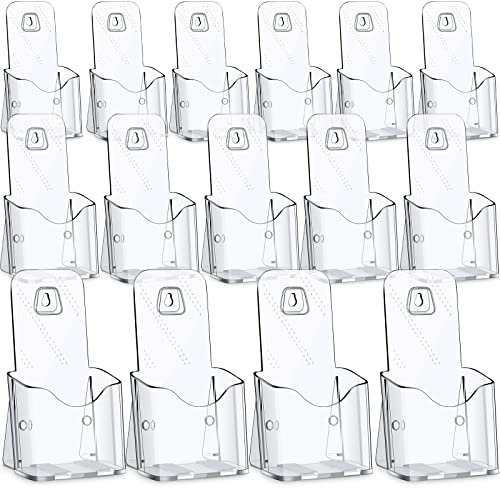 15 Pieces Acrylic Brochure Holder Stand Clear Plastic Flyer Organizer A6 Size Brochure Container 4 Inch Wide Wall Mount or Standing Pamphlet Counter Display for Home Office Classroom Supplies
