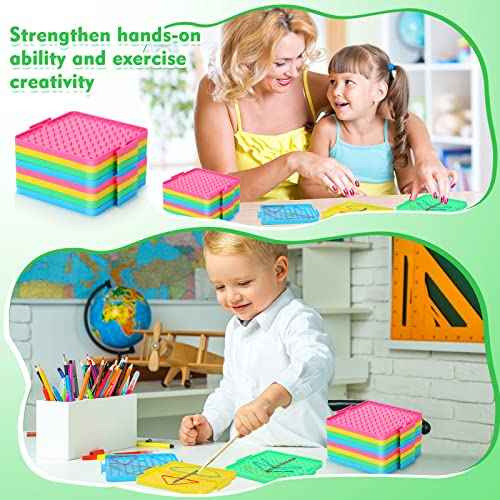 Lenwen 40 Pcs Double Sided Geoboard Math Manipulatives Geoboard with Rubber Bands 6.3 Inch Plastic Educational Graphical Toy for Learning Creativity