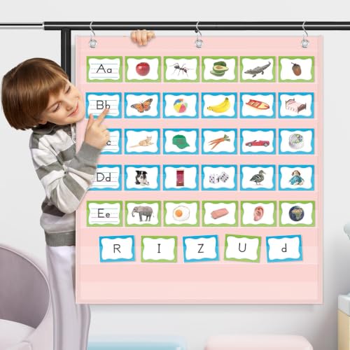 Pink 7 Pocket Chart for Classroom - 28x28 inches, Pink, 7 Pockets, Godery