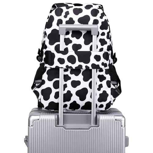 abshoo Big Student Laptop Backpack For College Women Middle High School Teen Girls Bookbag Travel Daypack (Cow Print Black)