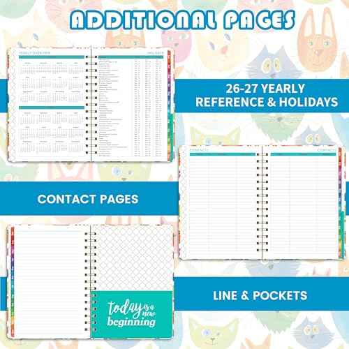 2026 Planner - 2026 Planner Weekly and Monthly, Jan.2026 - Dec.2026, 12 Month Planner Weekly & Monthly with Colourful Tabs, 6.4" x 8.5", Hardcover + Back Pocket - Cat