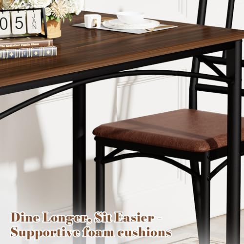 Yafylly 5-Piece Dining Set — 4 Upholstered Chairs, 43x24 in Table, Adjustable Feet