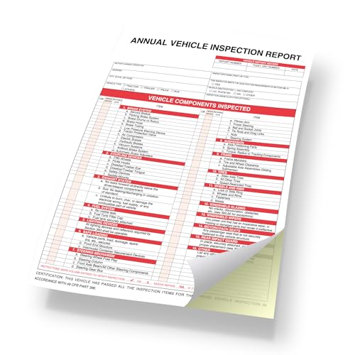 Annual Vehicle Inspection Report Form with Red Exterior Aluminum Inspection Label (6"x3.5"), and White Interior Inspection Label (5"x4") 25-pk