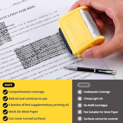 Identity Theft Protection Roller Stamps - Confidential Roller Stamp Including 6-Pack Refills, Anti Theft, Privacy & Security Stamp, Designed for ID Blackout Security