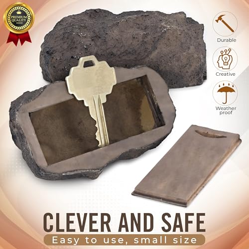 RamPro Fake Rock Key Hider - Outdoor Weatherproof Secret Key Safe with Slide Closure - 1PK