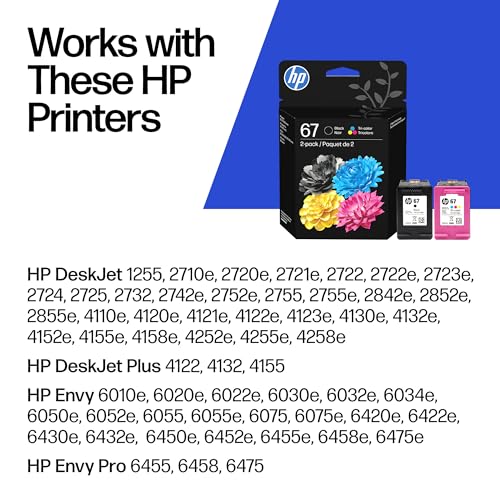 HP 67 Ink Cartridges 2-Pack Black & Tri-Color for DeskJet & Envy Printers