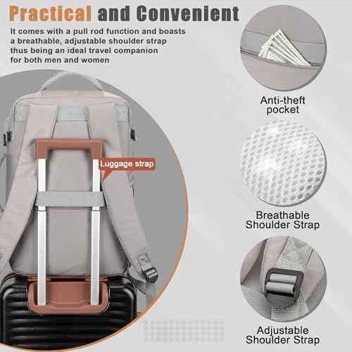 40L Travel Backpack with USB Charging Port, Water-Resistant Carry On Backpack for Men Women, Business Laptop Backpack for Trips & Commutes, Fits 15.6/17.3 Inch Laptop