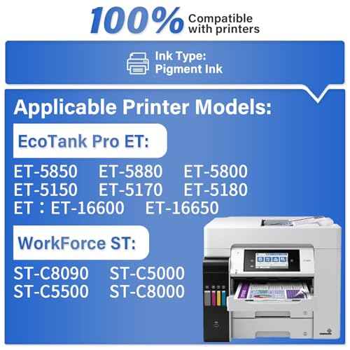 542 Ink Refill Bottles Compatible for ET-5150 ET-5800 ET-5850 ET-5170 ET-16600 ET-5880 ET-16650 ET-5180 Printers, High Capacity Color Combo 5-Pack (2BK C M Y)