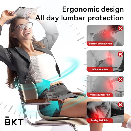 BKT Lumbar Support Seat Cushions Oversized Edition Ergonomic Office Chair for Students Office Workers Nursing Mothers Long Sitting Outdoor Fishing Floor Chair (XL-Black)