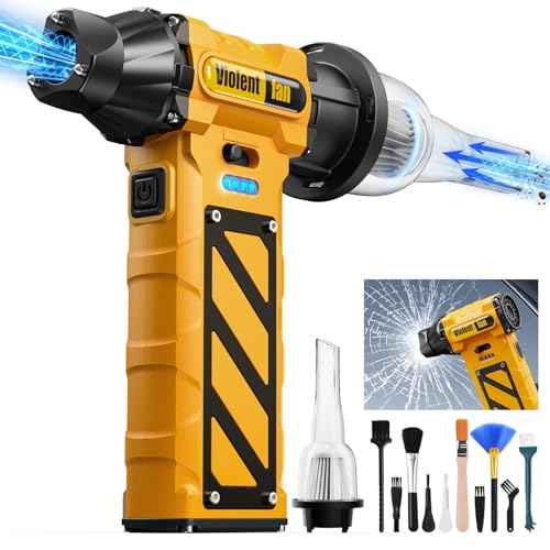 Compressed Air Duster,Infinitely Variable Speed£¬130000RPM Electric Jet Dry Blower with Safety Hammer,Cordless Rechargeable Air Duster for Cleaning PCs/Keyboards/Car Washing (Yellow)