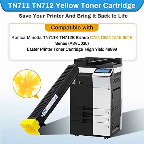 711 TN712 Yellow Toner Cartridge for Konica Minolta TN711K TN712K(A3VU030) Toner Compatible with Bizhub C754 C654 754E 654E Toner Page Yield 47200 (1 Pack)¡¦