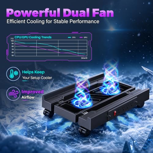 Hovadova Computer Tower Stand with Dual Cooling Fans & Built-In Charging Station - Socket + Fan