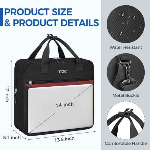Ytonet Zipper Binder Bag, 2 Inch 3 Ring Binder with Zipper Fit 14 Inch Laptop, 500 Sheets Capacity Zippered Binders with Shoulder Strap & Removable O-Ring Pad for Middle School Student, Black