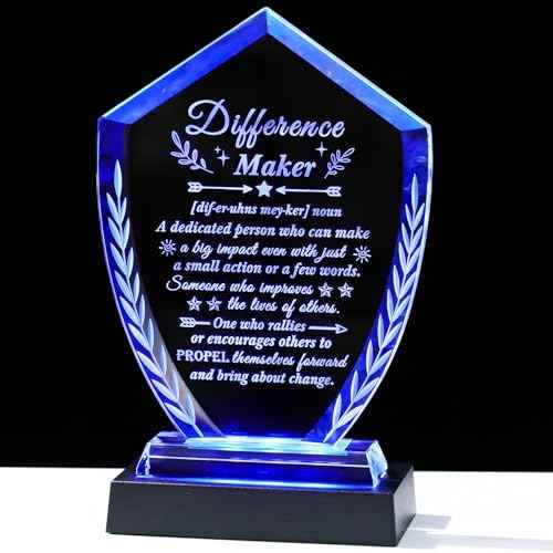 Difference Maker Gift for Women Men - Laser Engraved Crystal Definition Plaque, Inspirational Office Desk Decor for Teacher Nurse Mentor Boss, Appreciation Gifts for Retirement Promotion Recognition