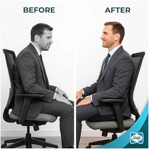 Sealy Memory Foam Car Seat Cushion ? Gel Seat Cushions for Office Chairs, Tailbone Pain Relief Cushion, Cooling Pillow, Slim Fit Car Seat