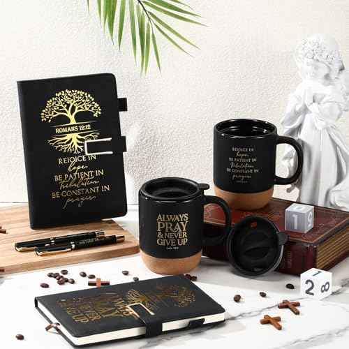 4 Set Pastor Appreciation Gifts for Men Christian 15 oz Bible Verse Ceramic Coffee Mug A5 Journal Ballpoint Pen Christian Religious Gift Set for Church Christmas Supplies (Fashion Style)