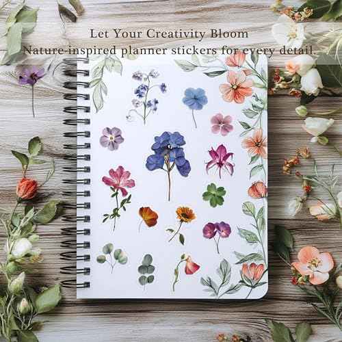 Pressed Flower Stickers(500 Pieces, 36 Sheets), Dried Flower Stickers Scrapbook for Junk Journal Supplies, Scrapbook, Planner, Bullet Journal Supplies