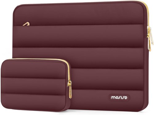 MOSISO Laptop Case - 13.3 Inch Puffy Sleeve for MacBook Air & More | Wine Red Polyester Design