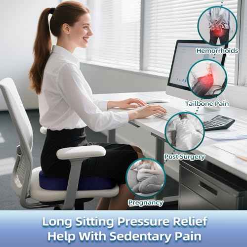 Seat Cushion for Office Chair Memory Foam Coccyx Pain Relief Cushion Pillow for Back Support Non-Slip Seat Pad for Office Desk (Blue)