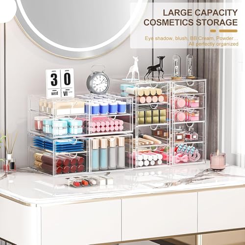 Caktraie 16-Drawer Acrylic Makeup & Desk Organizer for Home & Office - Clear Storage Solution